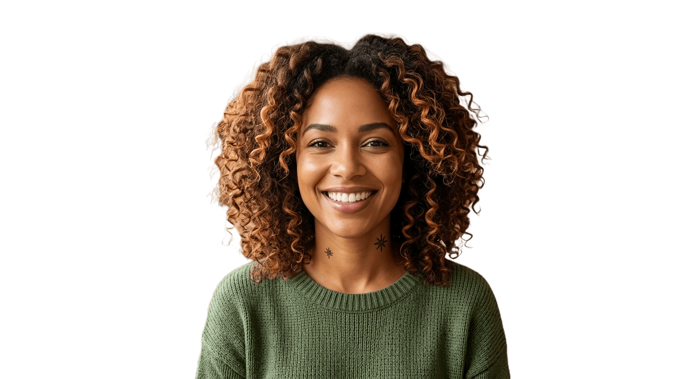 Woman portrait with transparent background and clean hair edges after AI background removal on imgigo